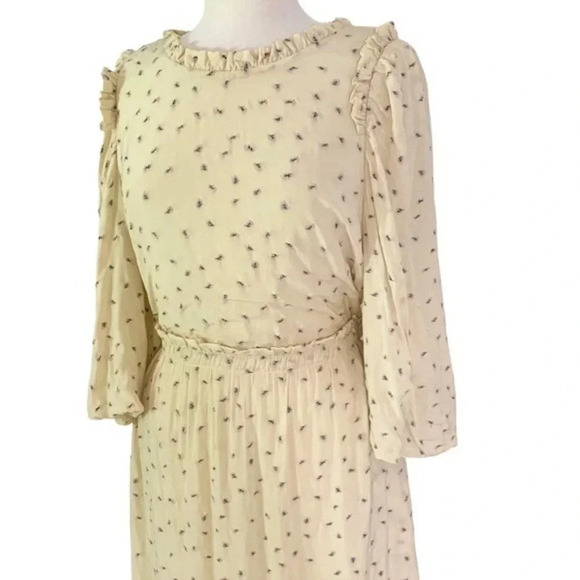 NEW Munthe Curtis Open Back Embroidered Floral Midi Dress Pale Yellow Size 8 - Picture 9 of 14